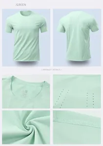 Détail du t-shirt de sport menthe pour hommes avec ventilation découpée au laser