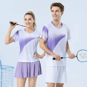 Atmungsaktives, schnelltrocknendes Badminton-Sportset aus Eisseide in Lila für Damen und Herren
