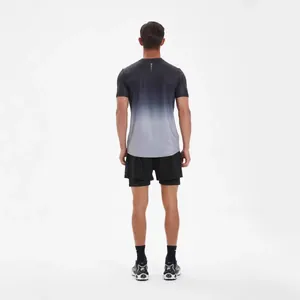 Men's gradient quick-dry sports T-shirt and shorts set shown from professional back view
