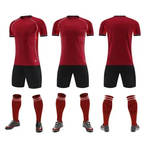 Breathable quick-dry red football jersey set with shorts, socks and soccer cleats