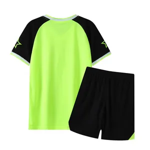 Neon green and black quick-dry soccer jersey set for men's summer sports training.