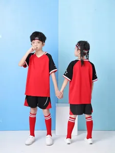 Children's quick-dry red and black soccer jersey and shorts set for sports training