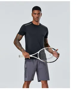 T-shirt de sport noir à séchage rapide pour homme pour la course et le fitness