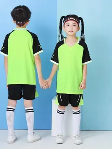 Kids quick-dry fluorescent green soccer uniform set for boys and girls sport training