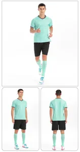 Men's mint green and black football uniform set with front and back views