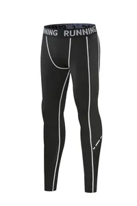 Black kids' quick-dry compression sports leggings featuring white seams and waistband