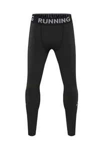 Front view of black quick-dry compression running tights for kids with elastic waistband