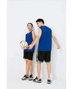 Back and side view of professional blue sleeveless quick-dry basketball training jersey