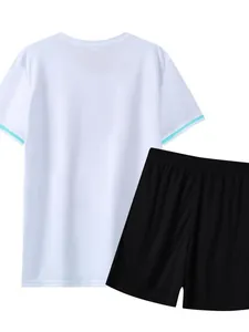 Schnelltrocknendes Fußball-Set für Herren mit weißem Trikot und schwarzen Shorts