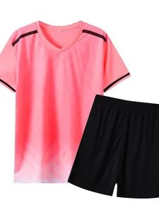 Schnelltrocknendes Fußball-Trikot-Set mit rosa T-Shirt und schwarzen Sport-Shorts