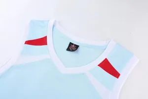 Close-up of light blue quick-dry basketball jersey featuring a breathable mesh V-neck.