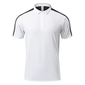 Men's white quick-dry outdoor sports polo shirt with black contrast shoulder stripe detail