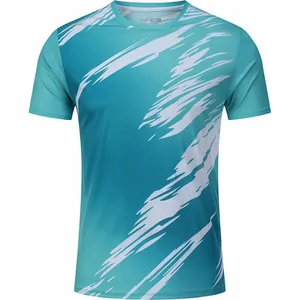 T-shirt de sport respirant à séchage rapide avec motif de coups de pinceau turquoise