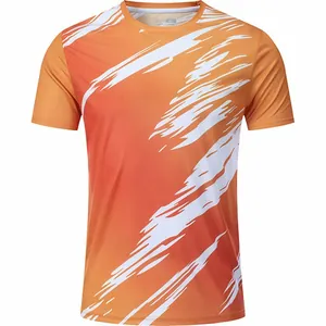 T-shirt de sport orange respirant à séchage rapide pour le running avec motif graphique blanc