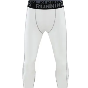 Children's white quick-dry sports compression leggings with black RUNNING waistband design