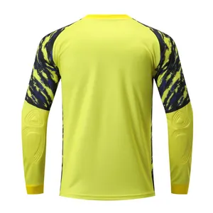 Vista posteriore della maglia da portiere giallo neon a maniche lunghe con gomiti imbottiti