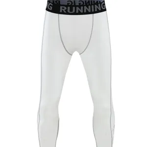 Children's white quick-dry compression sports leggings with running elastic waistband