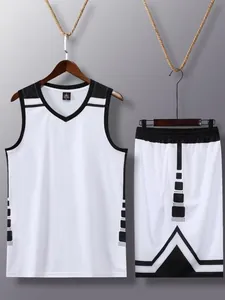 Ensemble maillot et short de basket blanc et noir, idéal pour l'entraînement sportif