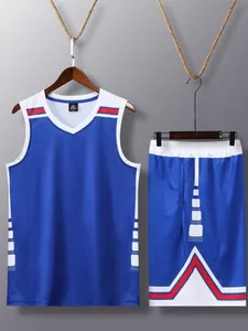 Ensemble de maillot de basket-ball bleu et blanc professionnel pour entraînement sportif.