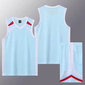 Light blue breathable quick-dry basketball uniform set showing front and back view
