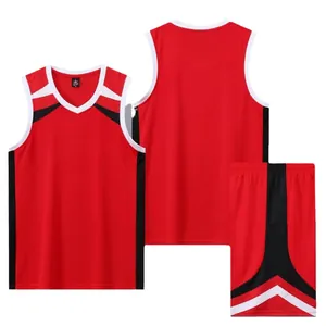 Red sleeveless quick-dry basketball jersey set with black and white accent stripes