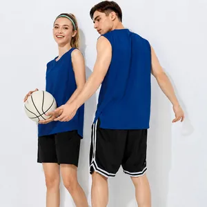 Quick Dry Basketball Training Vest Men Sleeveless Sports Top Wide Shoulder Side Slit Breathable Mesh Polyester Tank Top