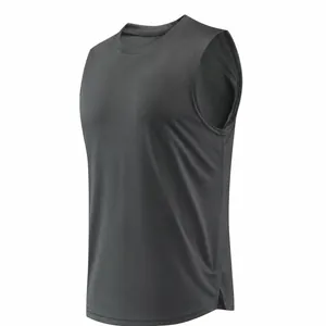 Dark grey quick-dry basketball training vest with wide shoulders and side slit hem