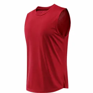 Quick-dry breathable maroon athletic tank top with side slits for basketball training