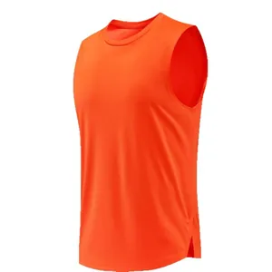 Bright orange men's quick-dry athletic tank top with side slits for gym and training