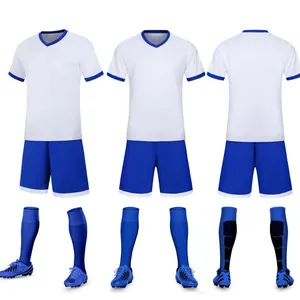 Completo da calcio bianco e blu a maniche corte in tessuto mesh traspirante