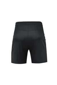 Rear view of black breathable athletic goalkeeper shorts for professional training