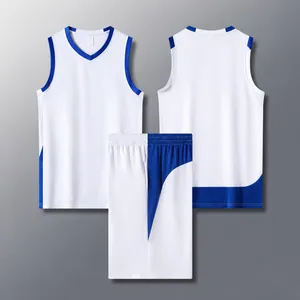 Completo da basket stile americano a spalla stretta in bianco e blu reale sportivo