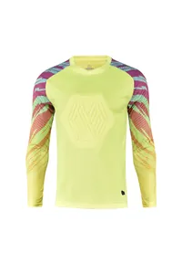 Vue de face du maillot de gardien de but de football jaune fluo à manches longues colorées