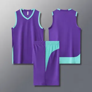Completo professionale da basket in stile americano viola e ciano, modello 612#
