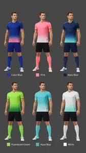 Professional quick-dry soccer uniform sets available in six vibrant color combinations.