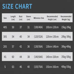 Comprehensive size chart for children quick-dry soccer uniform showing measurements