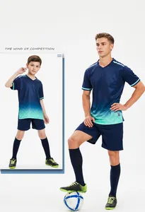 Macro view of quick-dry soccer jersey set for adults and children training.