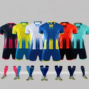 Schnelltrocknender Fußball Trikotsatz Jersey Shorts Set Gestreifte Trainingsuniform Herren Damen Kinder Sportbekleidung Team Apparel