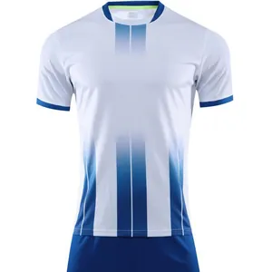 Schnelltrocknendes Fußball-Trainingsshirt mit blau-weißem Farbverlauf und Streifen
