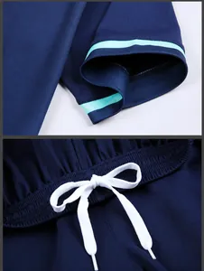 Detail view of navy soccer jersey showing elastic cuffs and adjustable drawstring waist