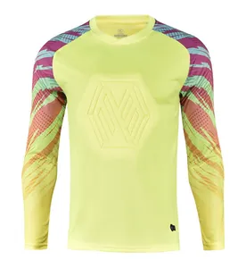 Front view of fluorescent yellow goalkeeper jersey with padded chest protection