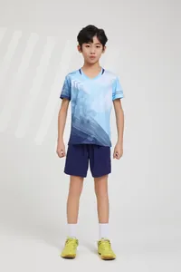 Boy's blue gradient quick-dry sports jersey and shorts for badminton and tennis