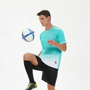 Professional breathable teal gradient soccer jersey set for athletic training sessions