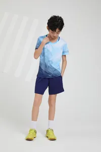 Full set of boys' blue gradient quick-dry sports jersey and matching shorts set.