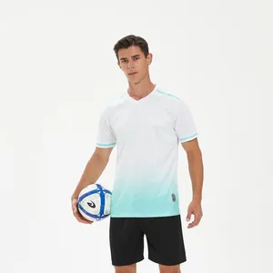 Breathable fast-drying soccer jersey set with gradient green design for training and match.