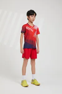 Boys red and navy blue sports jersey set for badminton and tennis
