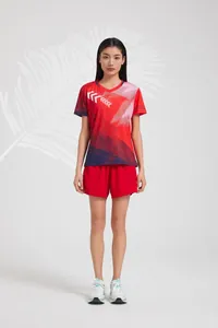 Professional red women's badminton sports jersey suit featuring breathable quick-dry fabric