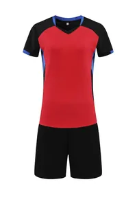 Front view of quick-drying red and black sports jersey and shorts set for volleyball