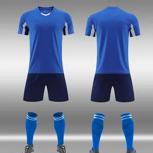 Professionelles blaues Fußballtrikot-Set für Training mit Vorder- und Rückansicht