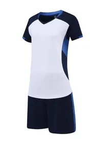 Quick-dry women's volleyball suit two-piece set in white and navy blue